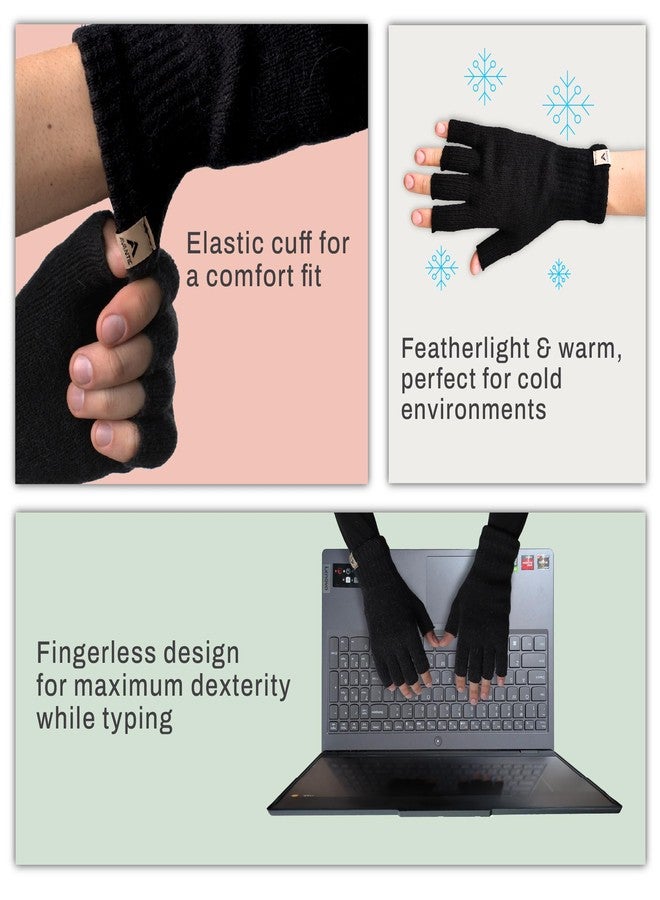 Avantic Alpaca Wool Fingerless Gloves for Typing for Women and Men, Lightweight & Warm Typing Gloves for Cold Hands (Black, L/XL) - Image 2
